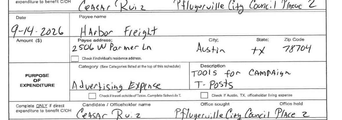 Harbor Freight expense line with the amount left blank