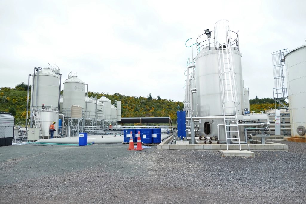 Storage tanks at a water treatment plant